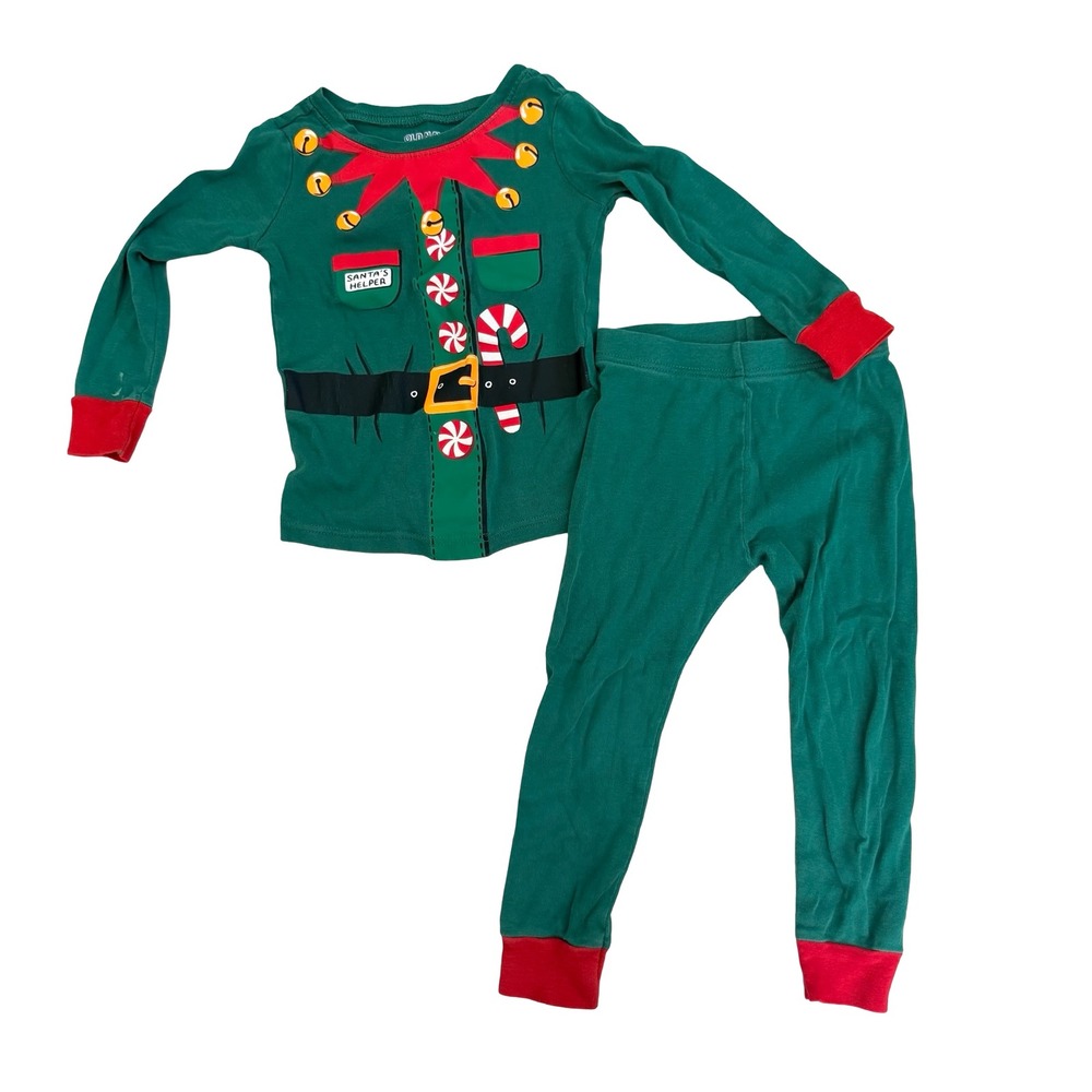 Old Navy Pajamas Elf Costume Green Red Christmas Holiday Kids 3T